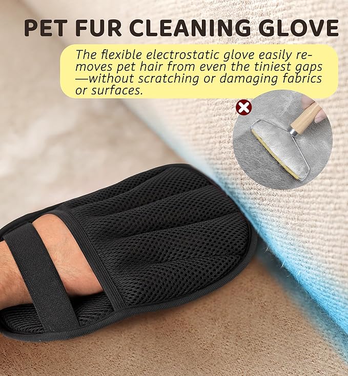 IPTPAS Pet Hair Remover Glove for Couch, Furniture, Carpet, Car Seat & Clothes, Electrostatic Hair Removal Mitts, 5-Finger Design, Flexible Easy Grip, Gentle Grooming Glove for Shedding Dogs & Cats