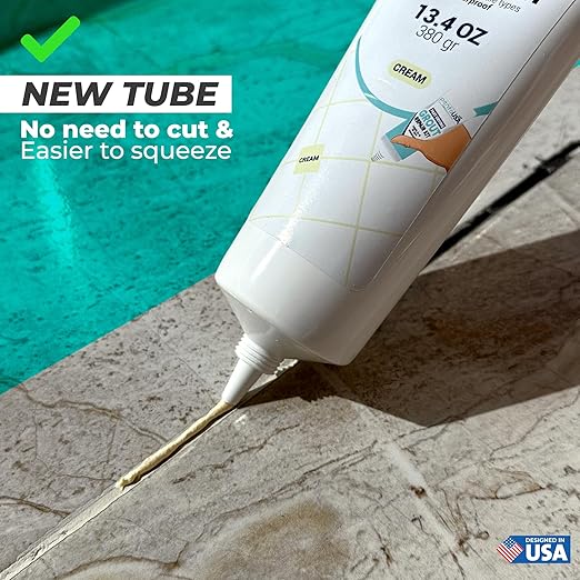 PentaUSA Tile Grout - Large Grout Filler Repairs Renews Tube, Fast Drying Grout Repair Kit, Odorless Formula - Grout Floater Included - 13.4oz / 380gr (Cream)