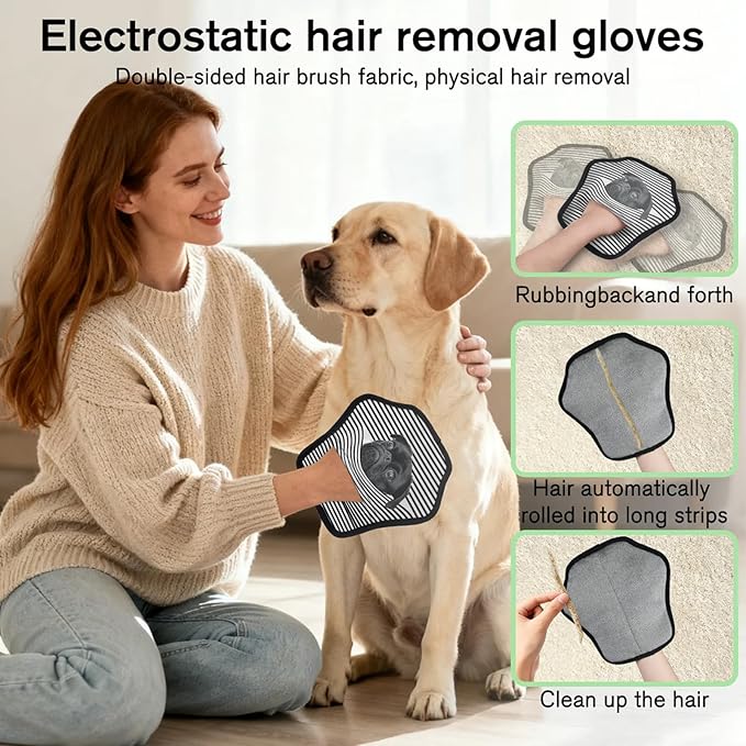 XIOBODR Personalized Pet Hair Remover Glove for Dogs & Cats - Custom Photo & Name Magic Brush for Dog Cat Hair Removal, Reusable Electrostatic Pet Hair Gloves for Furniture Carpet Couch, Black Stripe