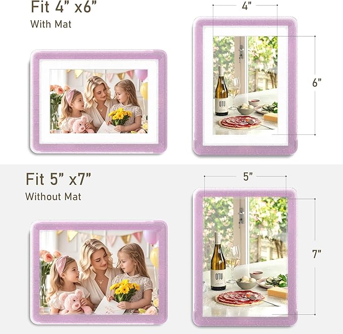 2-Pack 5x7 Picture Frame or 4x6 with Mat – Shatterproof Plastic Photo Frame for Family, Nursery & Playroom, Wall & Tabletop Picture Frames for Home Office, Safe Lightweight Design, in Crystal Pink