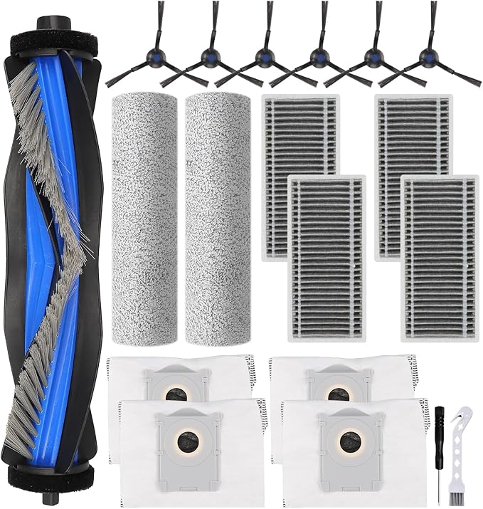 Attemart Replacement Parts for Ecovacs Deebot X8 Pro Omni, X8 Omni Robot Accessories for Yeedi S14 Plus Vacuum Kit, 1 Main Brush, 2 Roller Mop Pad, 4 Filters, 4 Dust Bags, 6 Side Brushes, 19 Pack