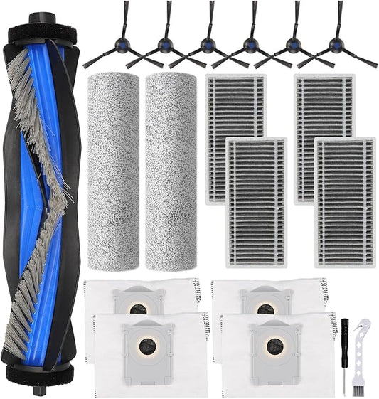 Attemart Replacement Parts for Ecovacs Deebot X8 Pro Omni, X8 Omni Robot Accessories for Yeedi S14 Plus Vacuum Kit, 1 Main Brush, 2 Roller Mop Pad, 4 Filters, 4 Dust Bags, 6 Side Brushes, 19 Pack