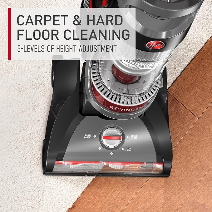 Hoover WindTunnel Cord Rewind Pro Bagless Vacuum Cleaner, Corded Upright Vacuum Cleaner for Carpet and Hard Floor, Automatic Cord Rewind, Corded Vacuum Cleaners for Home Use