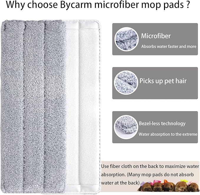 6 Pack Microfiber Mop Replacement Pads Compatible with Joymoop, Bosheng Flat mop or Squeeze Mop Bucket Set, Washable and Reusable 13" x 4.9" Wet/Dry Flat Mop Pads for Cleaning Floor