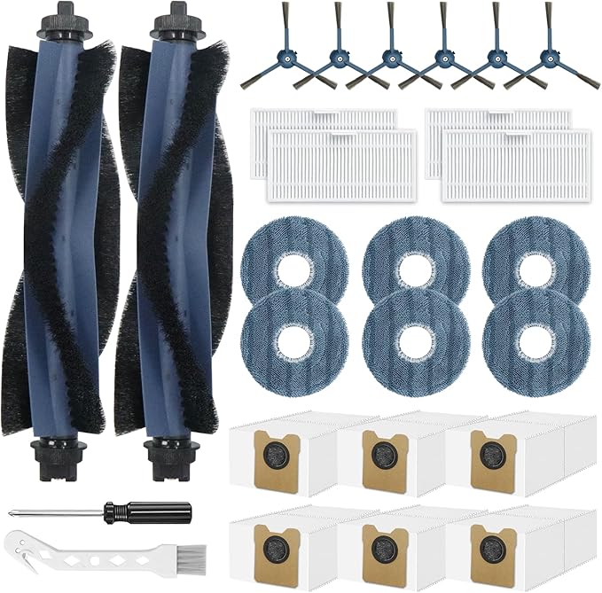 Ancolin 26 PCS Replacement Parts Fit fot Eufy Omni C20 Robot Vacuum Cleaner Accessories Kit, 2 Main Roller Brushs 4 Filters 6 Dust Bags 6 Mop Pads 6 Sidebrushs 1 Cleaning Brush 1 Screwdriver