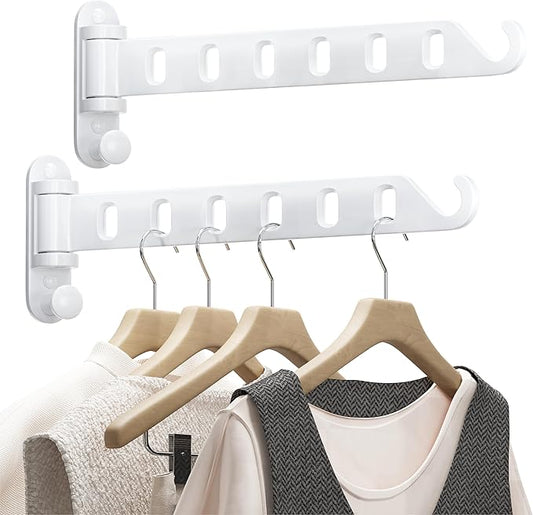 2-Pack Wall Mounted Clothes Drying Rack, Foldable Coat Hanger Holder, Space Saving Laundry Organizer, Sturdy and Durable Aluminum Design (White)