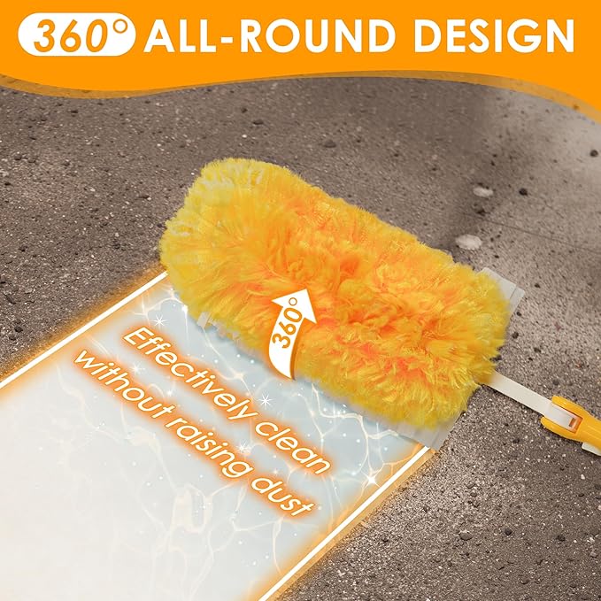 NEWE Dusters for Cleaning with 20 Refills for Flash, Dust Magnet with 1 Handle, 360 Degree Heavy Duty Microfibers Dusting Kit for Cleaning Blinds Bookshelf Furniture (Yellow)
