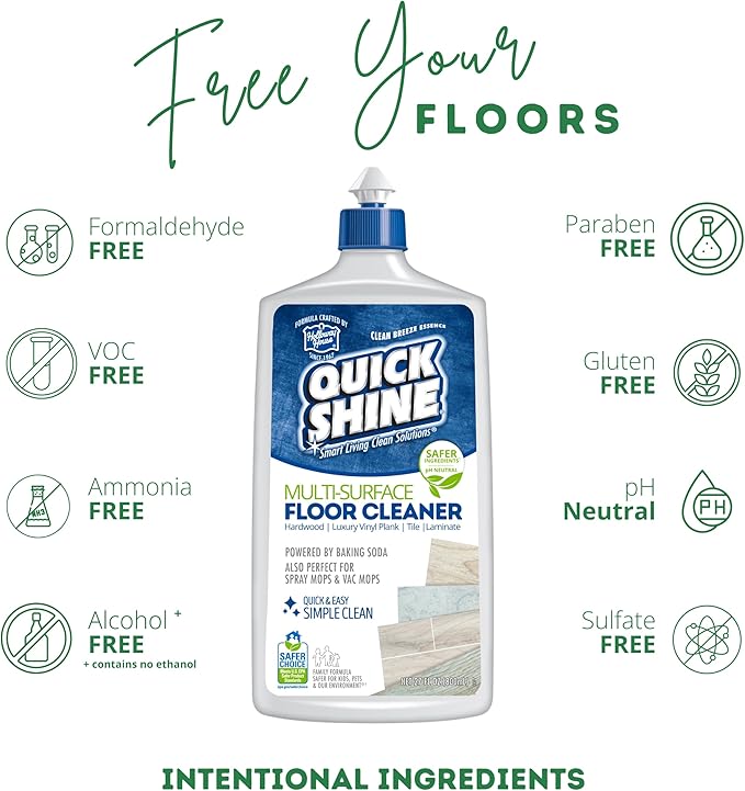 Quick Shine Multi Surface Floor Cleaner 27oz, 6Pk | Ready to Use-Streak Free- No Rinse | Use on Hardwood, Laminate, Luxury Vinyl Plank & Stone | Use in Spray Mops & Vac Mops | Safer Choice Cleaner