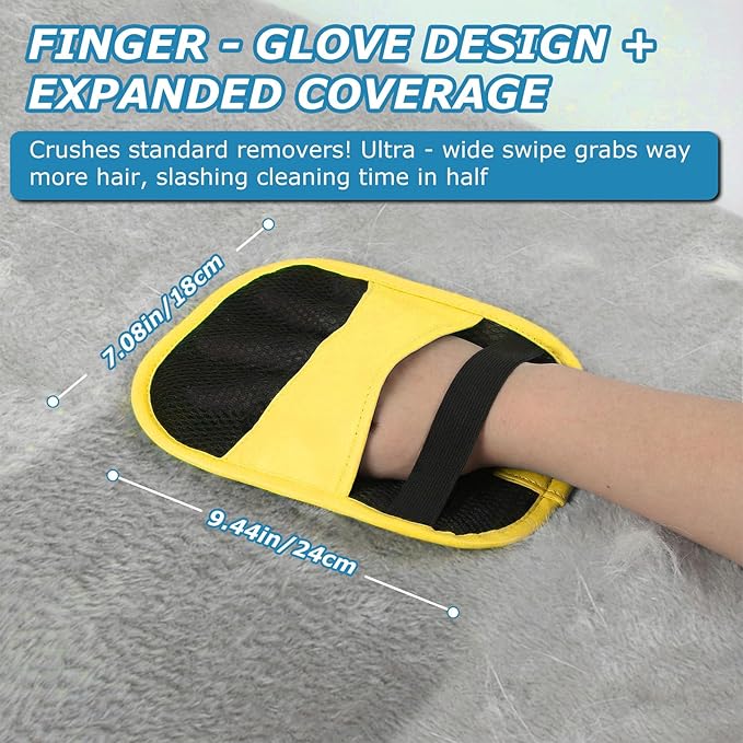 GASRONS 2Pcs Magic Brush Pet Hair Remover, Five-Finger Electrostatic Cat & Dog Hair Removal Gloves for Furniture, Couch, Carpet, Bedding, Reusable Cleaning and Grooming Mitts