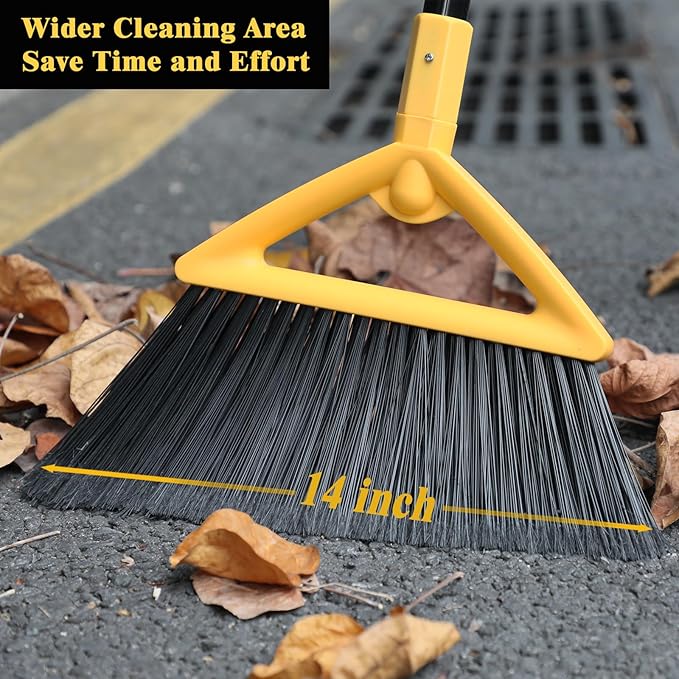 PUTNATRUE Heavy Duty Broom Outdoor and Indoor, 2 Pack Upgraded Commercial Angle Brooms, Perfect Yellow Broom of House, Kitchen, Garage, Courtyard