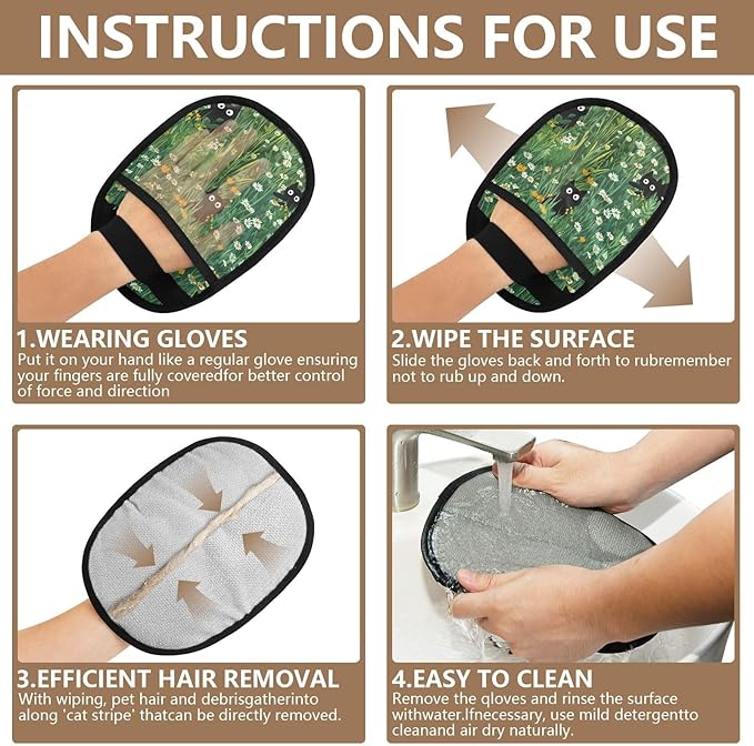 I·D Good Figure Pet Grooming Gloves Reusable Dog & Cat Hair Remover for Furniture, Car Interiors Multi-Surface Deshedding Tool for Carpets, Bedding & Home Cleaning
