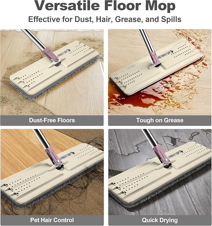 JOYMOOP Flat Mop, Microfiber Mops for Floor Cleaning and Wall Cleaner, 50" Mops with 13" Flat Head with a Microfiber Mop Pad - Beige & Blush Brown