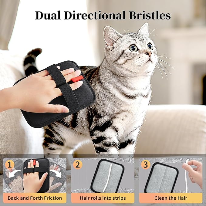 Tikaiui Pet Hair Remover,Static Electricity Grooming Mitt Tool,Machine-Washable for Dog Cat Hair Effortless Lint & Fur Remover for Couch,Carpet,Furniture & Car Seat（2PCS ）
