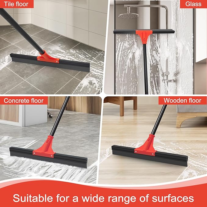 DALIPER Floor Squeegee with 18'' Silicone Rubber Scraper Head and 58'' Long Adjustable Handle, Heavy Duty Shower Squeegees for Concrete Floor, on Multi-Surface Tile Glass Pool Garage Cleaning