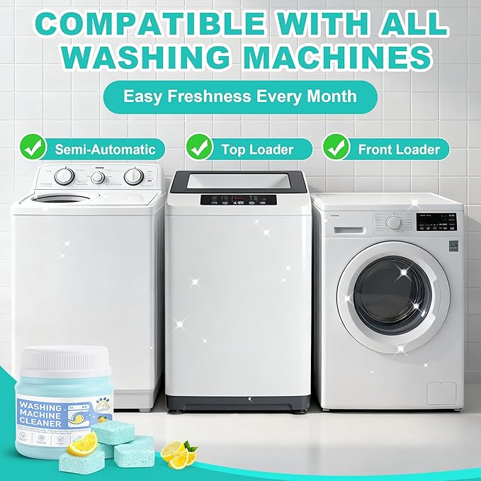 edoia Washing Machine Cleaner Tablets, 30 Pack Deep Cleaning Pods for Front ＆ Top Loader, Natural Formulared for Pet Owners, Heavy Duty, Septic Safe, Over 12 Month Supply, 15G, Blue