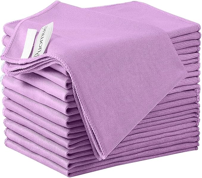 Puomue 10 Pack Microfiber Glass Cleaning Cloth, 10.8 Inch X 13.8 Inch, Lint Free Quickly Clean Windows, Mirrors, Glasses, Phone Screens, Camera Lenses, Pink
