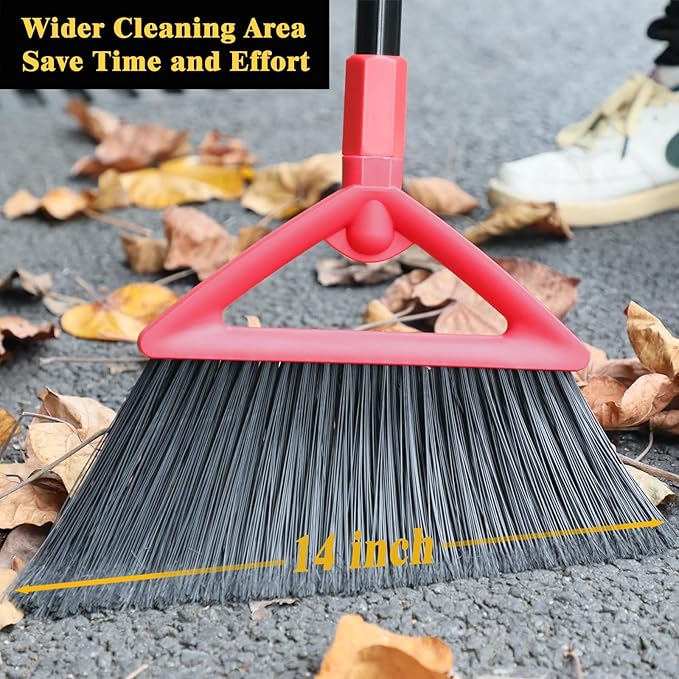 PUTNATRUE Heavy Duty Angle Broom, Upgraded Commercial Broom for Sweeping Indoor and Outdoor, Perfect Red Broom of Kitchen, Garage, Industrial and Courtyard