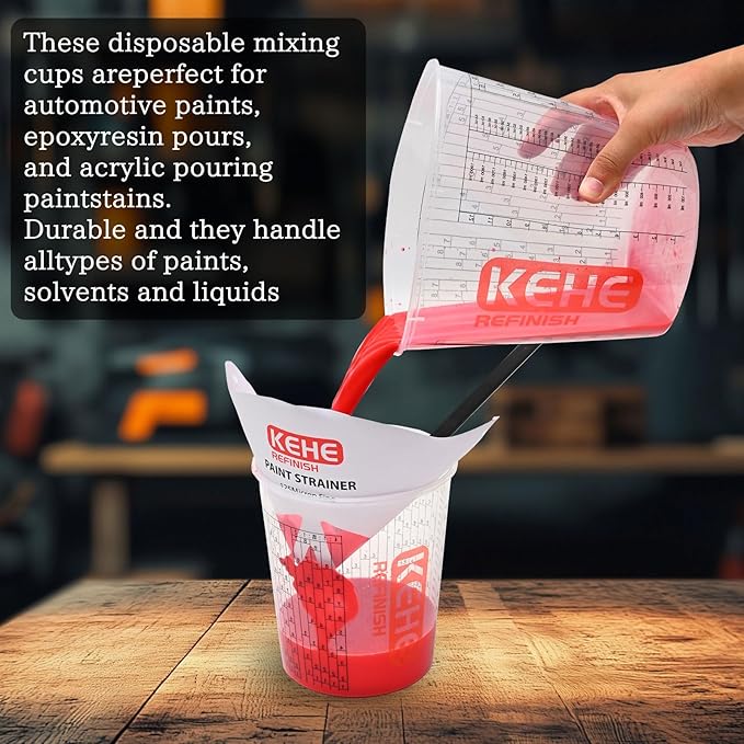 15 PACK Paint Mixing Cups by KEHE REFINISH,10 oz (300ml),Disposable or Reusable Plastic Measuring Cups with Lids for Liquids, Paints, Resin, Epoxy, Art,Ratios 1:1,2:1, 3:1, 4:1,5:1,6:1,7:1,8:1