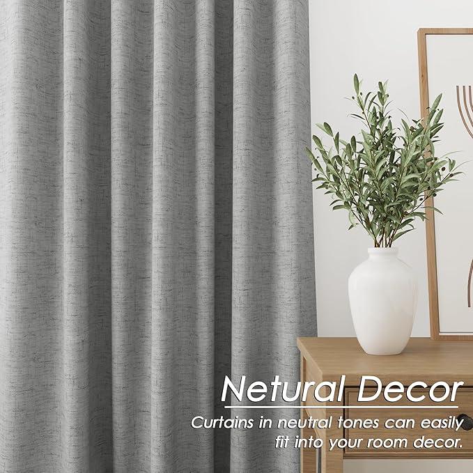 Charcoal Linen Blackout Curtains 120 Inch Length 2 Panels Set Burg Extra Long 10 Ft Back Tab Pocket Drapes Cotton Textured Total Sun Blocking Curtains for Living Room Cottage High Window 52x120