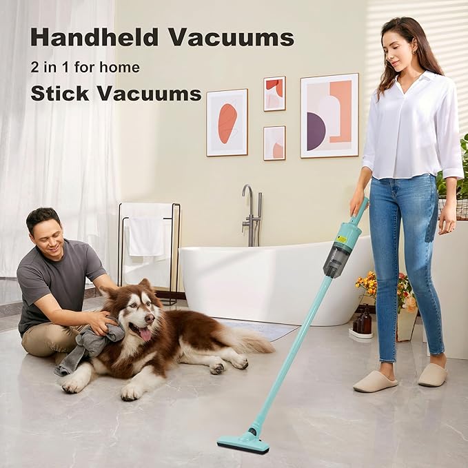 TROURAY 6-in-1 Rechargeable Household Stick Vacuum Cleaner, Convertible to Handheld, for All Kinds of Cleaning in Your Home on Hard Floors, Upholstery, Sofas, Cars (Green)
