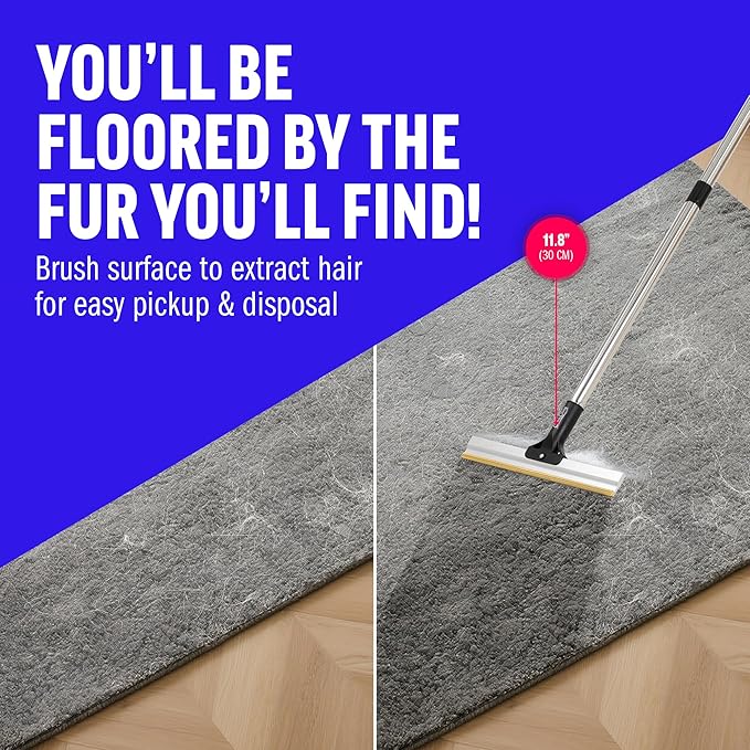 ChomChom Carpet Rake – Adjustable Pet Hair Remover Tool Up to 64 in Long – Deep Clean Embedded Pet Hair with Teeth Technology – Reusable, Quiet – for Carpets, Stairs, Rugs, Pet Beds, Cars & More