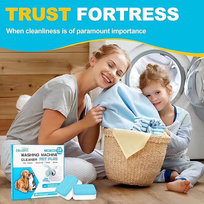 EKoBRIT Washing Machine Cleaner Tablets – 24-Pack Deep Cleaning & Descaler for HE, Front Load & Top Load washer cleaner tablets, Septic-Safe, 12-Month Supply