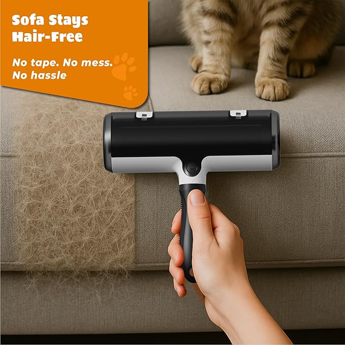 Tailio Pet Hair Remover and Reusable Lint Roller - Cat and Dog Hair Remover for Couch, Furniture, Carpet, Clothing and Bedding - Portable, Multi-Surface Fur Removal Tool (Black)