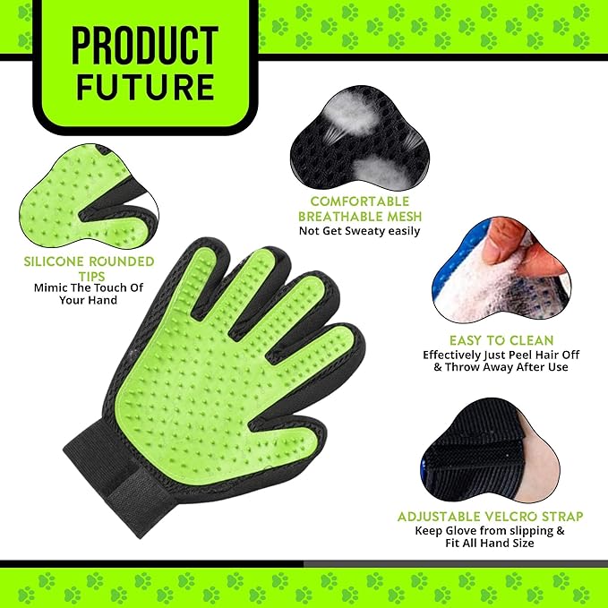 HappiTails Pet Grooming Gloves – 1 Pair – Deshedding & Bath Massage Mitts for Dogs & Cats – Choose from 5 Colors – Adjustable, Reusable & Easy to Clean (Lime Green)
