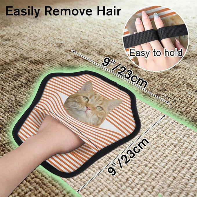 Personalized Pet Hair Remover Glove for Dogs & Cats - Custom Photo & Name Magic Brush for Dog Cat Hair Removal, Reusable Electrostatic Pet Hair Gloves for Furniture Carpet Couch, Orange Stripe