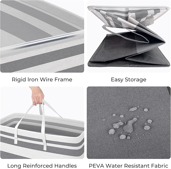HomeHacks 3-Pack Large Laundry Basket, Waterproof, Freestanding Laundry Hamper, Collapsible Tall Clothes Hamper with Extended Handles for Clothes in The Dorm and Family-(Gradient Grey, 125L)