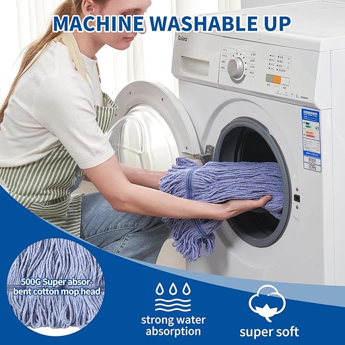 Midoneat Heavy Duty Loop End String Mop, 67Inch Stainless Steel Handle, Commercial Industrial Grade Mop for Floor Cleaning, 2 Packs