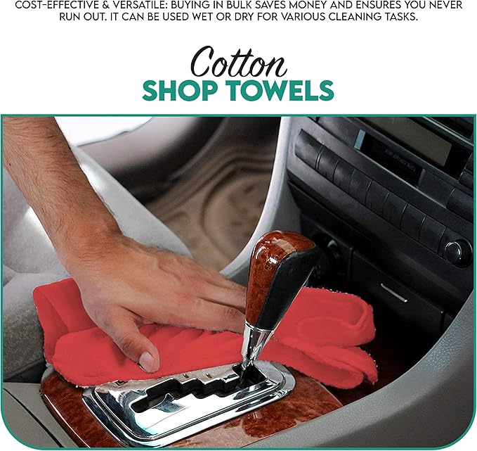 ZUPERIA Cotton Shop Towel – Multipurpose Cleaning Cloths (14" x 12" - Pack of 100 - Red) Reusable Shop Rags for Automobiles, Industrial, Restaurants, Garage, and Homes