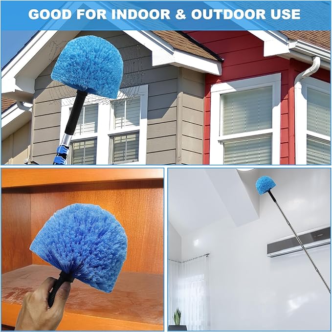 Blue Twist-On Cobweb Duster Head Brush - Efficient Indoor & Outdoor Spider Web Cleaning Solution - Fits Standard Acme Threaded Poles - Durable & Versatile Spider Web Cleaner Duster Brush Head Only