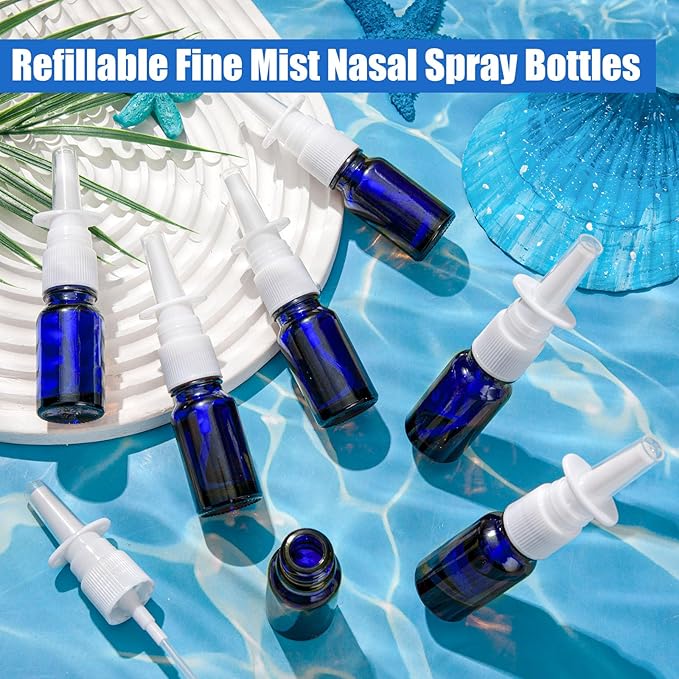 20 Pcs Nasal Spray Bottle, 10ML/0.35OZ 12 Pcs Glass Bule Refillable Empty Nasal Spray Bottles with 4 Pcs Funnels and 4 Pcs Labels