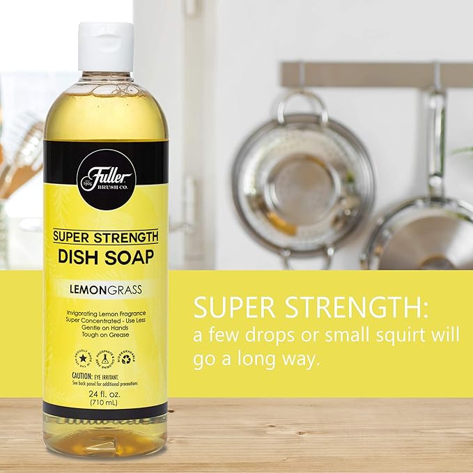 Fuller Brush Super Strength Dish Soap ? Economical ? Use Much Less ? For Dishes, Glasses, Silverware, Utensils, Pots, Pans, Countertops, Tables ? Invigorating Fragrance (Lemongrass)