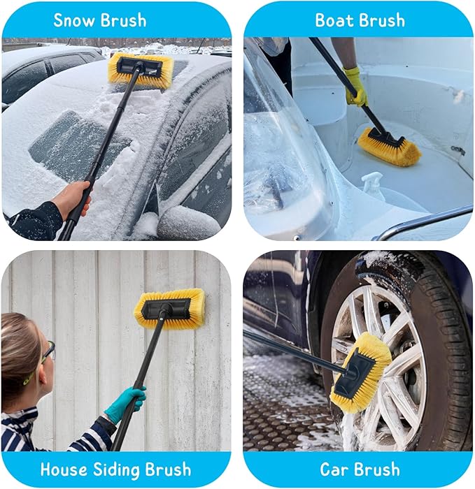 KeFanta Car Wash Brush with Long Handle, 58.5'' Soft Bristle Cleaning Tool for Truck Exterior, RV, Boat, Solar Panel, Deck Washing, 2 Wax Applicator Pads Included