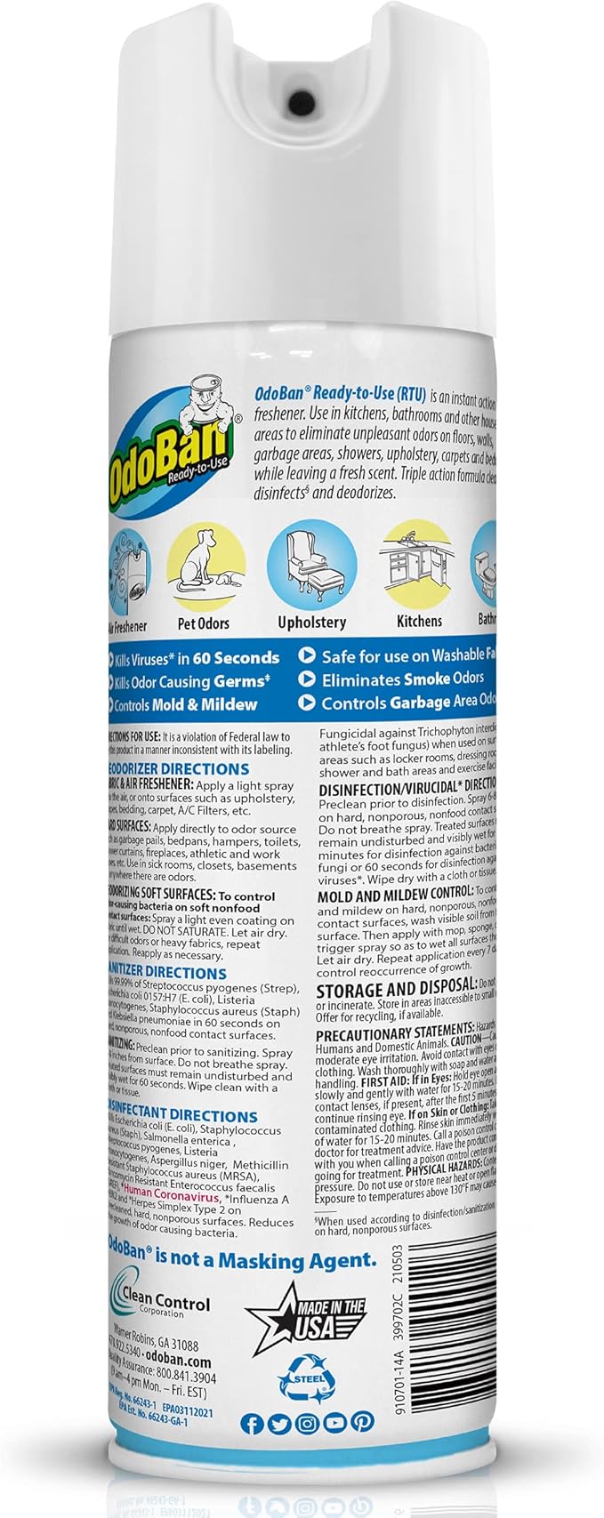OdoBan Ready-to-Use Disinfectant and Harsh Aroma Eliminator, Set of 2, 14.6 Ounce 360-Degree Continuous Spray Fabric/Air Freshener and 1 Gallon Multi-Purpose Cleaning Concentrate, Fresh Linen Scent