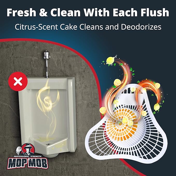 Long Lasting Urinal Screen and Deodorizer w/Non-Para Block 12 Pack. Universal-Fit, Citrus-Scent Cake Releases Cleaning Agents To Remove Odor. Durable Mat Limits Janitorial Cleaning & Supply Needs