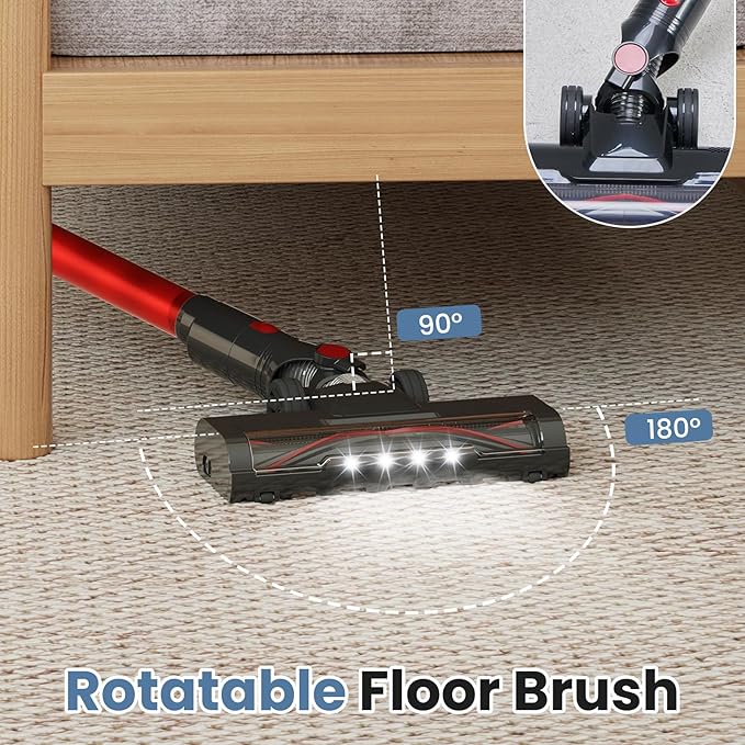 DUMOS Cordless Vacuum Cleaner, Lightweight Stick Vacuum Cleaners for Home, Powerful Suction & LED Lights Rechargeable Battery for Carpets, Pet Hair, Hardwood Floors