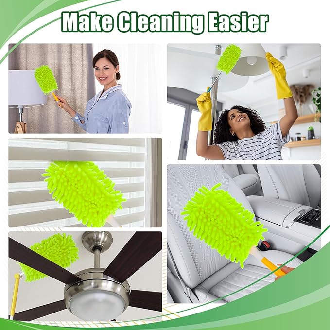4-Pack Fleece Dusters for Swiffer, 360° Reusable Duster Refills Heavy Duty Pads for Swiffer Hand Duster Dry Duster, Green