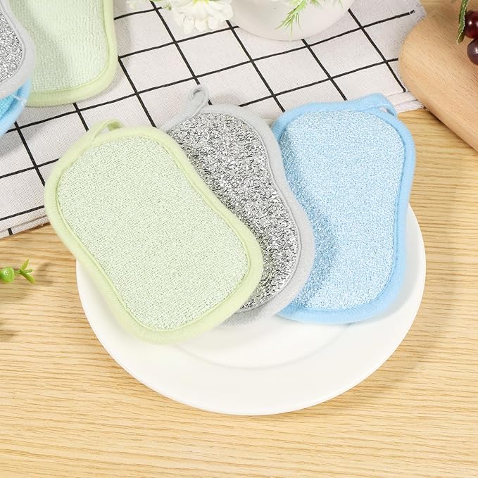30 Pack Multi-Purpose Scrub Sponges Kitchen, Reusable Dish Sponges, Non-Scratch Microfiber Sponge for Efficiently Cleaning Dishes, Pots and Pans, 3 Colors