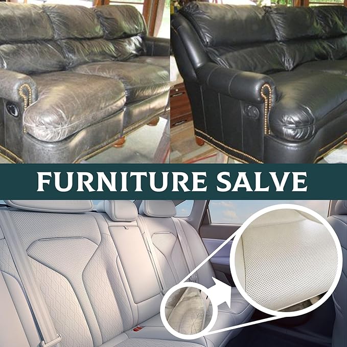 Leather & Furniture Repair Salve with Brush - Wood & Leather Polish, Conditioner & Cleaner for Couches, Chairs, Tables - Restorer & Moisturizer, Household Upholstery Maintenance Kit, 4oz