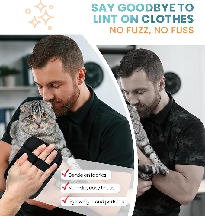 IPTPAS Pet Hair Removal Glove for Cats & Dogs, Electrostatic Fur & Lint Remover for Clothes, Couches, Carpets & Car Seats, Reusable Fur Removal Tool, Upgraded Non‑Slip Pet Hair Remover, 2-Pack