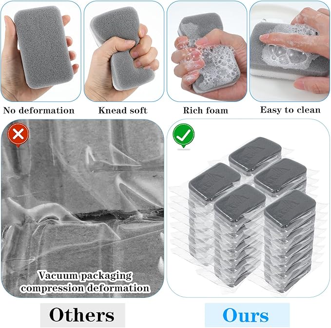 40 Pcs Individually Wrapped Sponges Kitchen Dishwashing Sponge Bulk, Non Scratch Dishes Scouring Pad Dishcloth, Odor-Free Sponge Wipes for Household Cleaning Dishes Travel Apartments, Grey