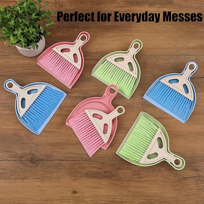 6 Pcs Small Dustpan and Brush Set, Whisk Broom Dust Pan with Handle, Nesting Tiny Dust Pan with Brush Mini Hand Broom and Dustpan Set for Cleaning Home, Classroom, Countertop, Keyboard, Car & Pet Nest