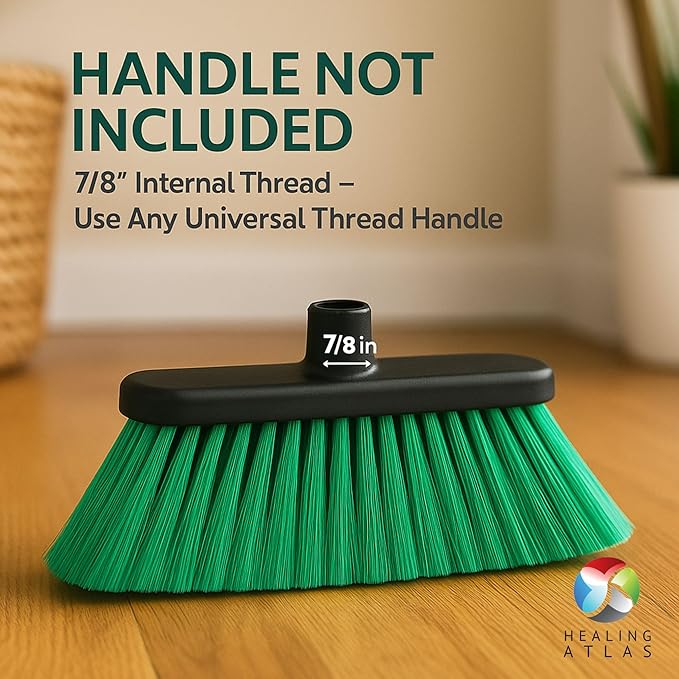 Healing Atlas Aria Green Broom Head – 13” Sweeping Width – Soft/Firm Magnetic Flagged Bristles – Universal Thread – Recycled PP – Daily Indoor Sweeper (Green, ARIA)