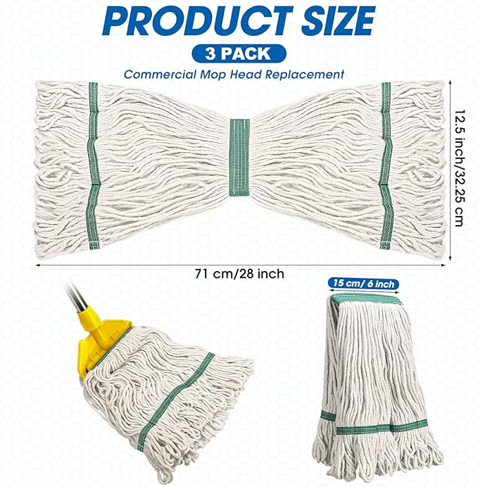 Eccliy 16 Pack Heavy Loop End Cotton String Mop Head Heavy Duty Mop Head Commercial Refills Replacement Bulk for Home Industrial Commercial Floor Cleaning