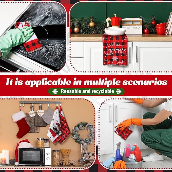 36 Pcs Christmas Reusable Paper Towels Rolls Washable Bulk Christmas Snowman Snowflake Red Plaid Kitchen Towels Paperless Reusable Cloth Cotton Napkins with Cardboard for Kitchen Bathroom
