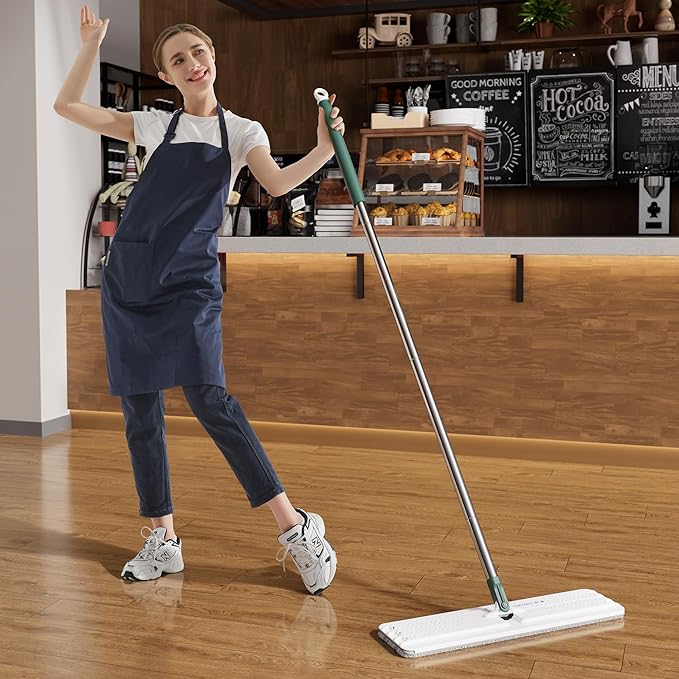 JOYMOOP Commercial Mop and Bucket Set, 17.7-inch Dust Mops for Floor Cleaning, Flat Mop Bucket with Wringer, Include 5 Reusable Microfiber Mop Pads - Forest Green