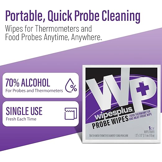 WIPESPLUS Probe Wipes Food Thermometer Wipes, Meat Probe Wipes with Individual Sachets for Home and Business, 1000 Count, (10 Packs of 100 Sachets)